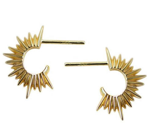 Half shining sun sterling silver earrings studs for women geometrical fine jewelry wholesale  